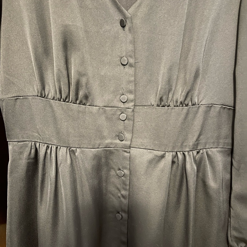 J. Crew Navy Satin Button-Down Front Midi Dress - Picture 4 of 4